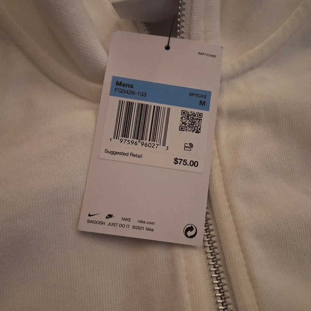 Nike Club Knit Full Zip Off White jacket Size Med NWT